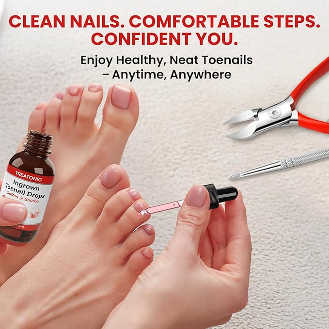 Treatonic Ingrown Toenail Treatment Kit – Nail Softening Drops & Precision Clippers Removal Set for Ingrown Toenail Care, Thick Curved Nails, Hard-to-Trim Toenails – Ingrown Toenail Tool for Home Use