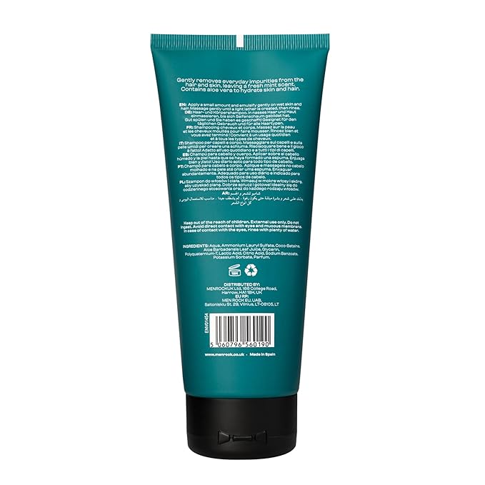 Men Rock Hair and Body Shampoo - 2-in-1 Hydrating Mens Body Wash - Volumizing and Moisturizing Shampoo for Men - Skincare Products - 6.76 oz