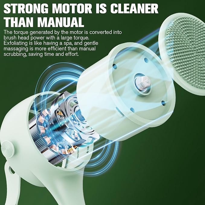 Electric Body Brush Back Scrubber for Shower, Waterproof Long Double-Handled Four-Head Electric Body Scrubber, Rechargeable Bath Brush, for Cleaning, Exfoliation and Skin Massage (Mint Green)