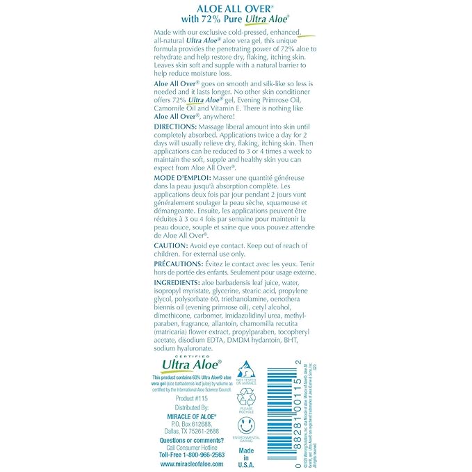 Miracle of Aloe Aloe All Over Super Moisturizing Dry Skin Lotion (3-Pack, 1 oz) - Made with 72% UltraAloe Aloe Vera Gel. Safe for Everyone: Men, Women, Kids. Restores Dry Skin Fast