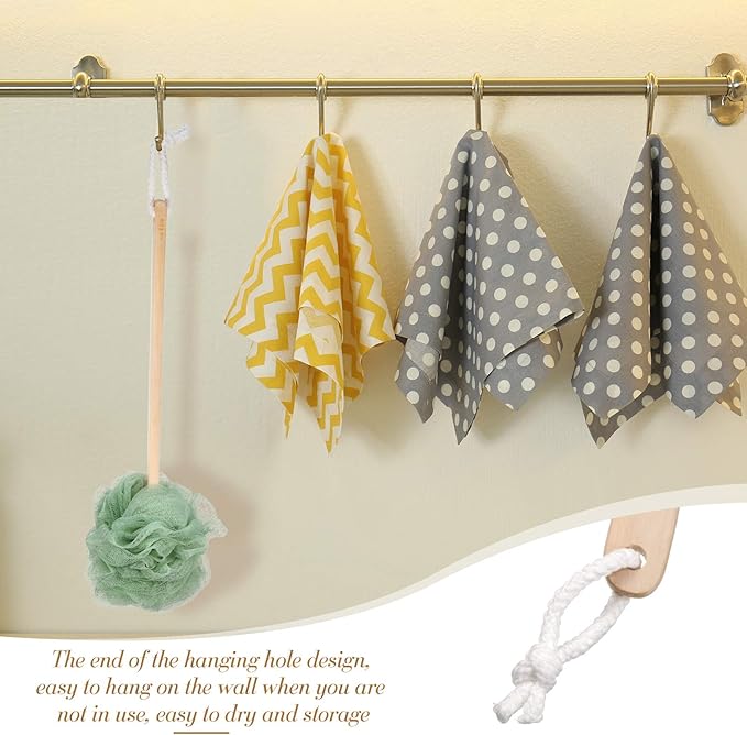 4 Pieces Loofah Back Scrubber Bath Sponge with Wooden Handle Long Handle Sponge Mesh on a Stick for Shower Exfoliating Bath Body Brush Luffa Back Brush for Women Men