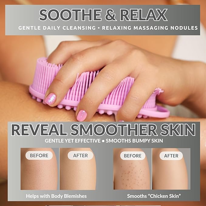 Silicone Body Scrubber for Shower - Gentle Exfoliating Back Scrubber with Soft Bristles - Avilana Premium Dual Sided Bath Brush Massage - Loofah Alternative for Sensitive Skin - Gift Women Men
