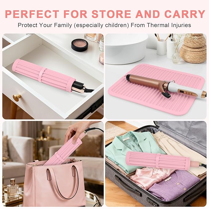 AMIJEAL Oversize Silicone Heat Resistant Mat for Hair Tools, Curling Iron Flat Iron Hair Straightener Holder Mat, Portable Hot Tools Cover Pad for Travel Vanity Salon(14.2" x 11.0")