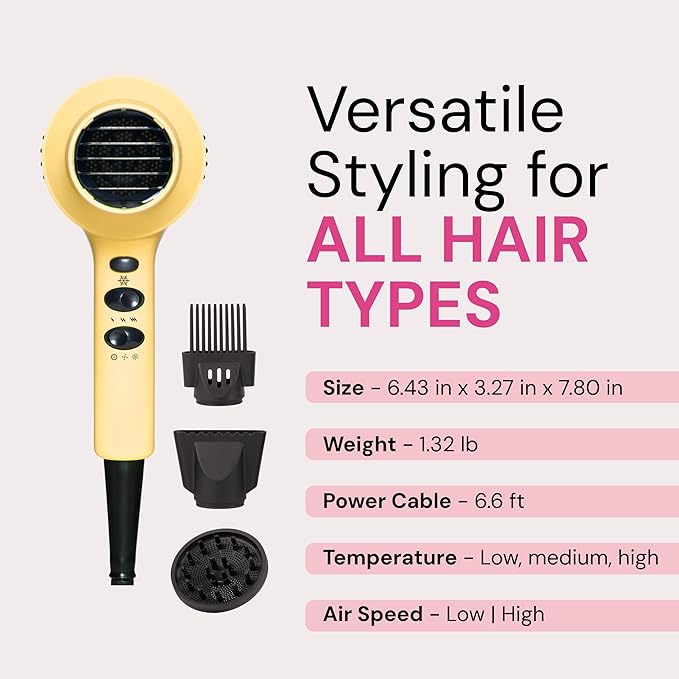 L'ANGE HAIR PowerStyle Ionic Turbo Hair Dryer | 1875W Fast Drying & Precision Styling for Long-Lasting, Frizz-Free Looks | Advanced Ionic Technology Smooths & Shines Hair (Yellow)
