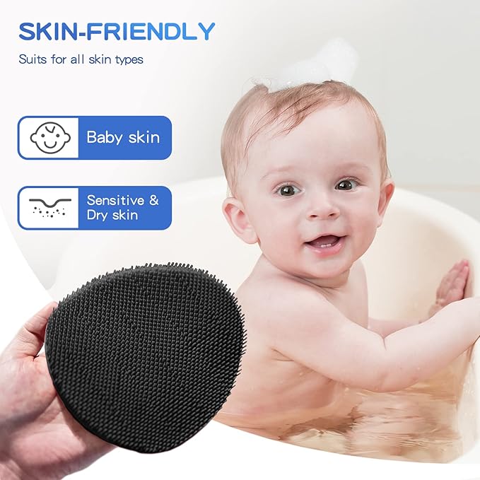 Manmihealth 4 Pack Soft Silicone Shower Brush, Super-Lathering and Deep-Cleaning Body & Face Scrubber, Gentle Exfoliating Bath Glove for All Skin Types, with Free Hooks (Black+Gray)*2