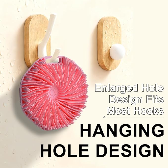 Silicone Body Scrubber Shower Brush, Exfoliating Body Wash Scrubbers for All Skin Types, Ergonomic No-Slip Handle, Exfoliation & Gentle Massage,Body Brush for Showering with Hanging Hole (Pink)