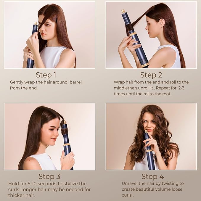 5 in 1 Hair Dryer Brush, Negative Ion Blow Dryer Brush Set Upgrade Hot Air Brush Air Styler Curling Wrap Air Curler, Curling Iron Hair Styling Tools As A Gift for Straight/Curl/Drying/Smoothing