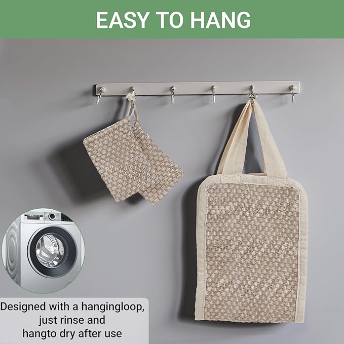 Back Scrubber for Shower with Handles | Natural Jute Body Exfoliator, Long Rectangular Bath Loofah for Deep Cleansing, Reusable Loofah for Women and Men (Exfoliating Back Scrubber)