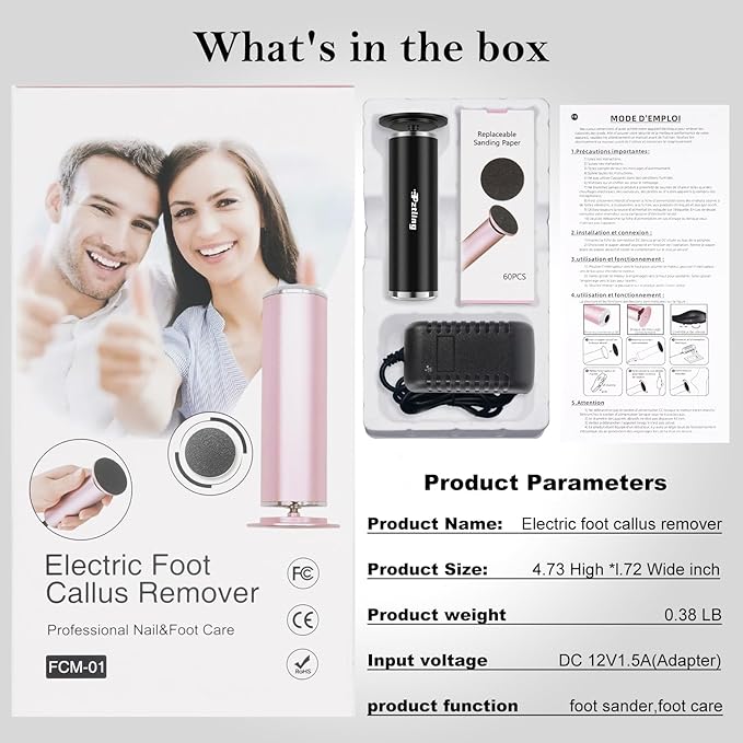 Electric Foot Callus Remover,Powerful Electric Foot File, Professional Adjustable Speed Pedicure Tool with 60 Pcs Replacement Sandpaper Discs for Dead Skin and Calluses-Black