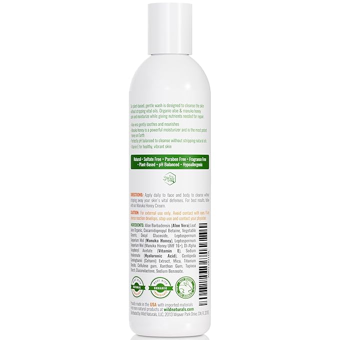 Manuka Honey Eczema and Psoriasis Body Wash – Organic, Natural Body Wash with Aloe Vera, Cehami, and Manuka Honey – Plant-Based, Sulfate-Free, Cruelty-Free Skincare