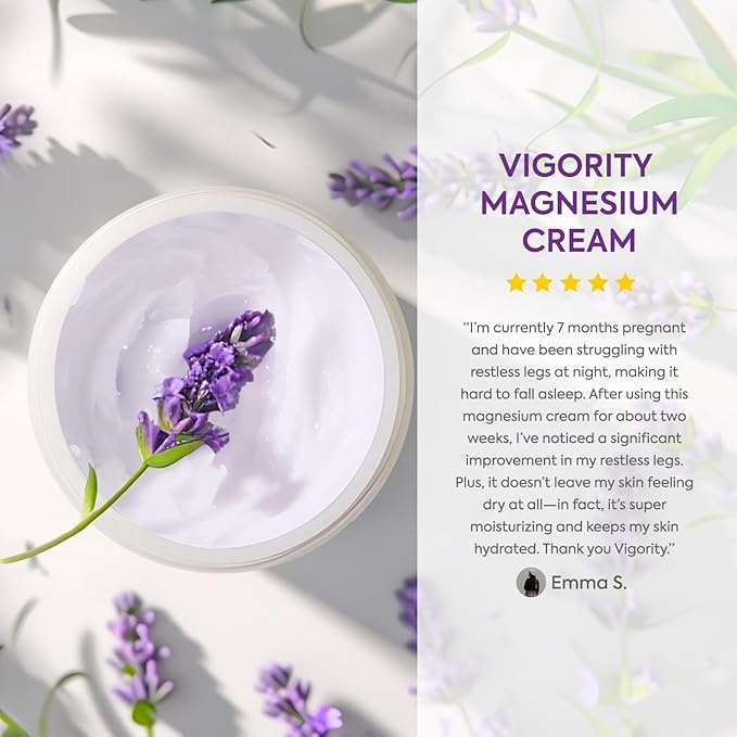 Vigority Magnesium Cream for Sleep: Magnesium Lotion for Leg Cramps - Soothing Magnesium with Lavender, Vitamin E and Shea Butter - Safe for Kids & Pregnant Individuals