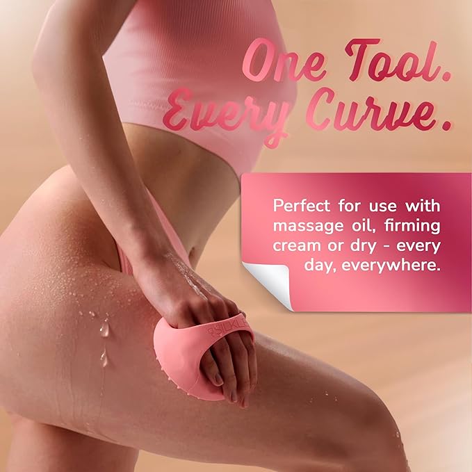 Anti-Cellulite Silicone Massager Brush - Deep Tissue Body Scrubber for Cellulite Remover, Skin Firming & Lymphatic Drainage - Exfoliating Massage Tool with Grip Handle for Legs & Body - Pink