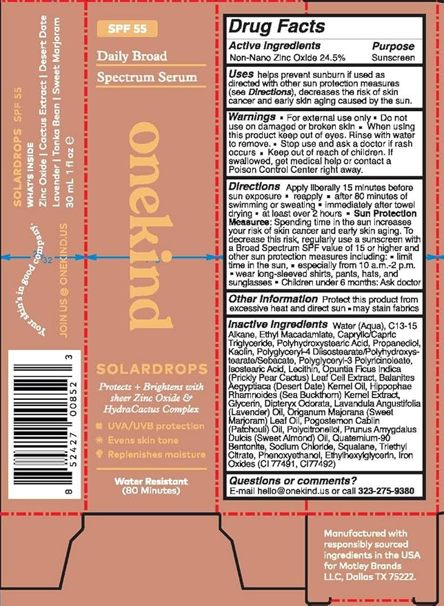 Onekind Solardrops SPF 55 Daily Mineral Sunscreen Serum for Sensitive Skin, Lightweight Wrinkle Defense Non-Comedogenic Zinc Oxide Formula with UVA & UVB Protection, Water Resistant