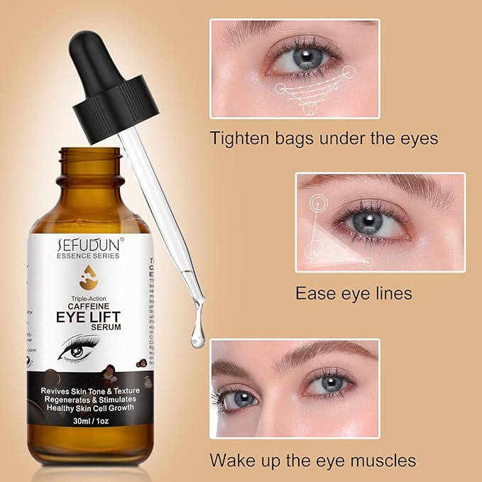 Caffeine Eye Serum, Eye Serum Anti Aging Wrinkles Effectively Fades Dark Circles, Eye Bags, Helping to Minimize Wrinkles and Fine Lines, Eliminate Puffiness, with EGCG, Vitamin C Under Eye Serum 30ml
