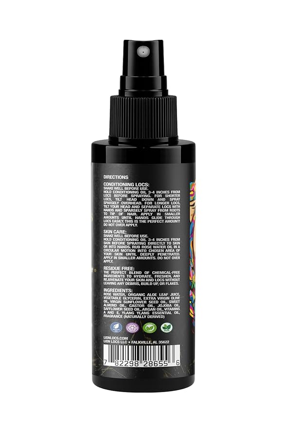 Lion Locs Rosewater Spray for Dreads and Locs - Organic Vegan Conditioner with Aloe, Oils, Vitamins, and Glycerin