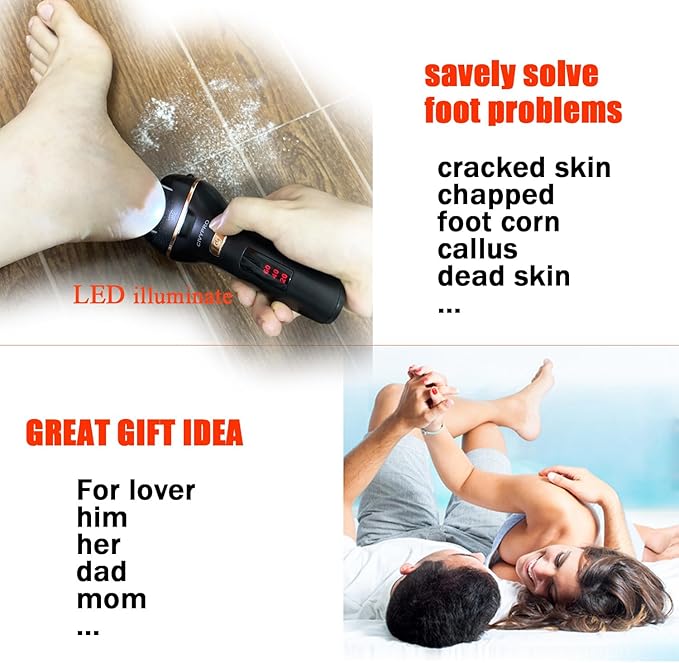 Electric Foot Callus Remover- Long Service Time, Rechargeable Electronic Foot File- Ideal Gift, Professional Pedicure Tools, Waterproof Foot Scrubber, Pedicure Kit Feet Care for Dead Skin (Black)