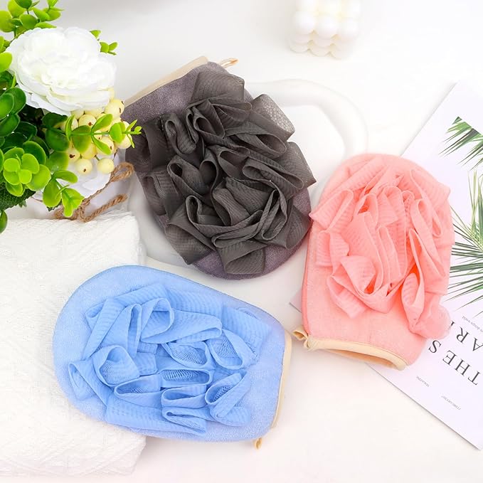 3 Pack Bath Loofah Body Sponge Brushes Loofah Exfoliating Glove Bath Shower Glove with Flower Bath Ball Bath Shower Loofah Sponge for Women and Men