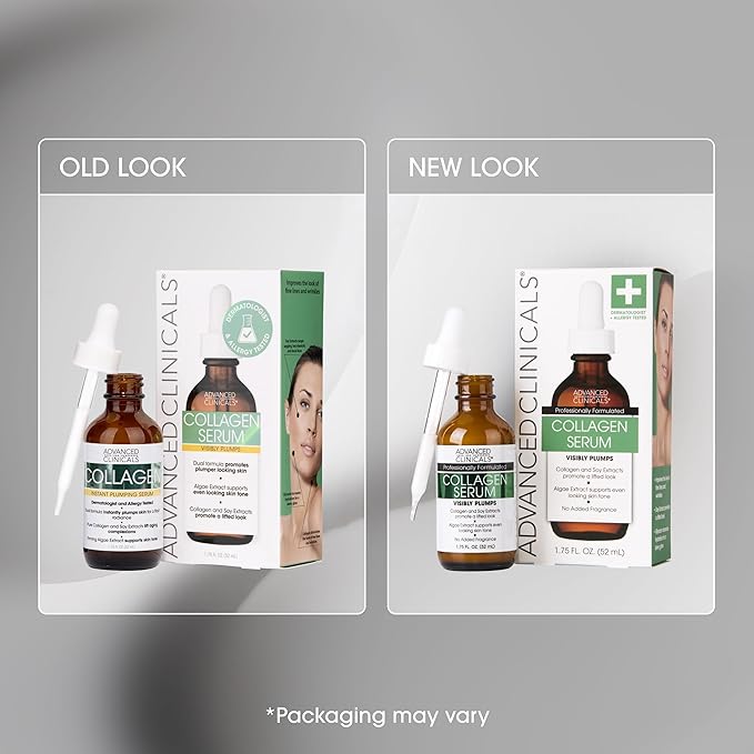 Advanced Clinicals Collagen Serum For Face | Visible Anti Aging Collagen Peptide Serum + Hyaluronic Acid Moisturizer Improves Look Of Wrinkles, Dry Skin, & Fine Lines, No added Fragrance, 2-Pack