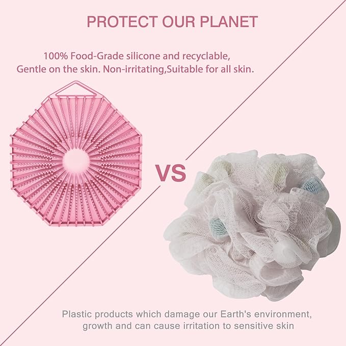 iTokGoK® Premium Silver-Infused Double-Sided Design 2-in-1 Silicone Body Scrubber for Women,Body Buffer Scrubber for Sensitive Skin, Ergonomic No-Slip Handle, Long-Lasting & Easy to Clean - Pink