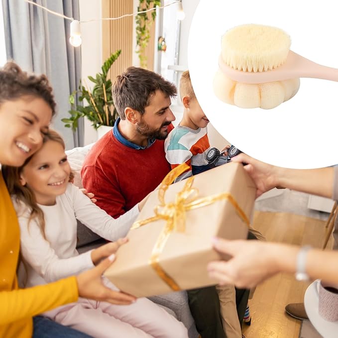 1-Pack Pink Double Sided Bath Brush with Soft Bristles and Loofah,Long Handle Back Scrubber,Exfoliating Back Shower Brush for Women and Men