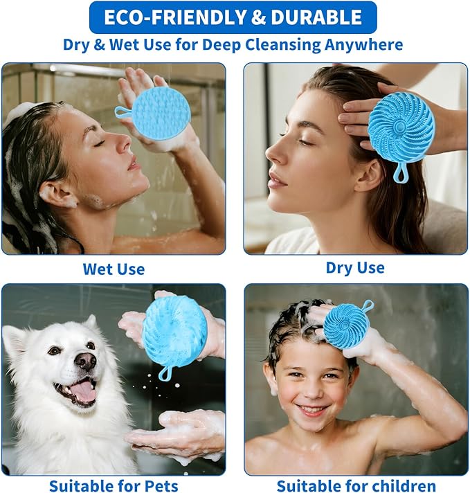 Larger Silicone Body Scrubber&Scalp Massager Hair Growth,Dual Sided Dual-Use,Exfoliating Body Scrubber,Wet&Dry Brush for Hair Massager Scalp,Silicone Shower Scrubber (Blue)