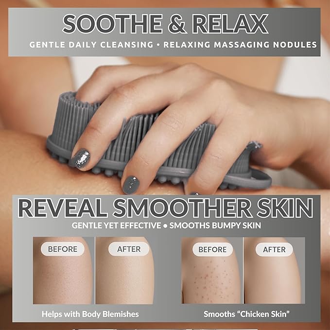 Body Face Scrubber Set Silicone - 2 Pack Shower Brush Facial Cleansing Kit - Avilana Bath Loofah Alternative Complete Skincare System Dual Sided - Gift Set Women Men