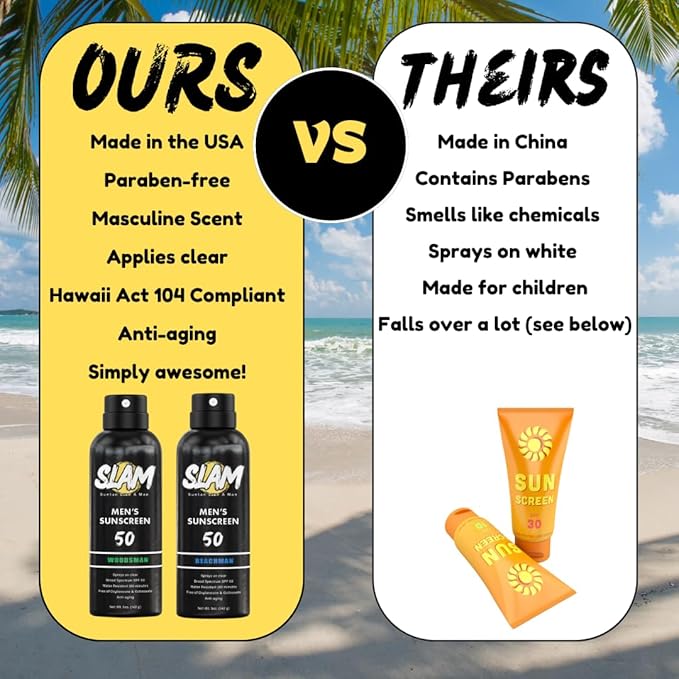 SLAM BeachMan Men's Scented Sunscreen Spray SPF 30 – Broad Spectrum Sun Screen for Face & Body, Water & Sweat Resistant Spray Sunscreen SPF 30, UVA/UVB Protection, Mens Sunblock