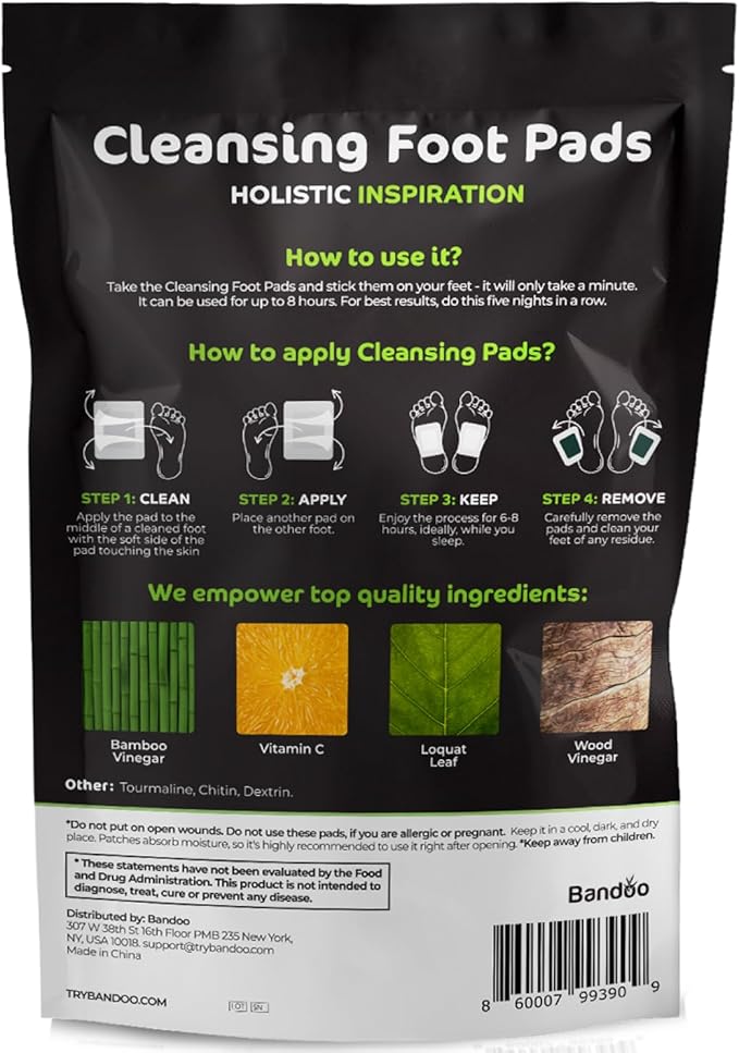 Bandoo Foot Pads | Original | Rana Pads | Premium Natural Bamboo Vinegar Foot Care Pads | Japanese Foot Pads | 30 Pads