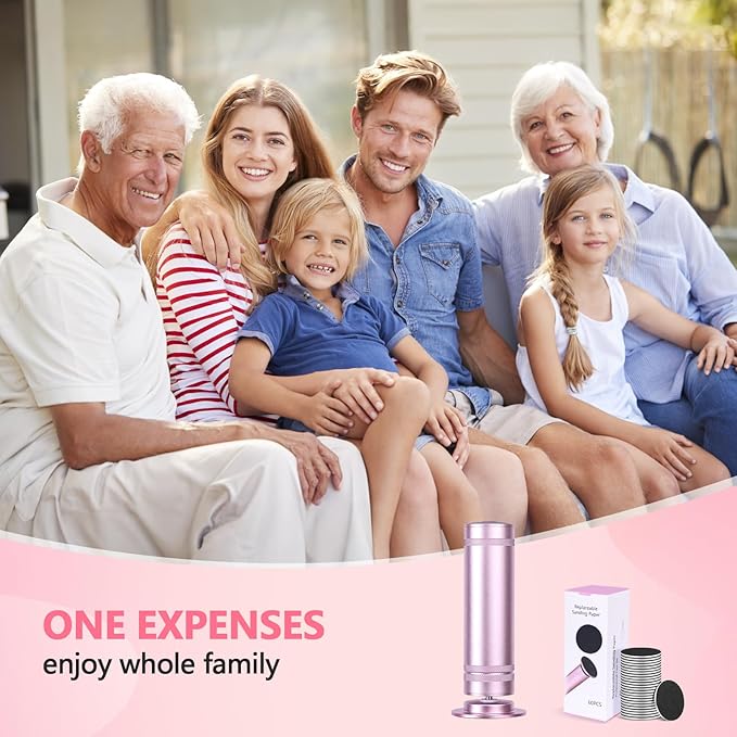 PowerPro Electric Foot Callus Remover 36W Professional 1200rpm Adjustable Speed Metal Feet Grinder Automatic Heel Sander with 60pcs Replacement Sandpaper Discs for Home Use (Pink)