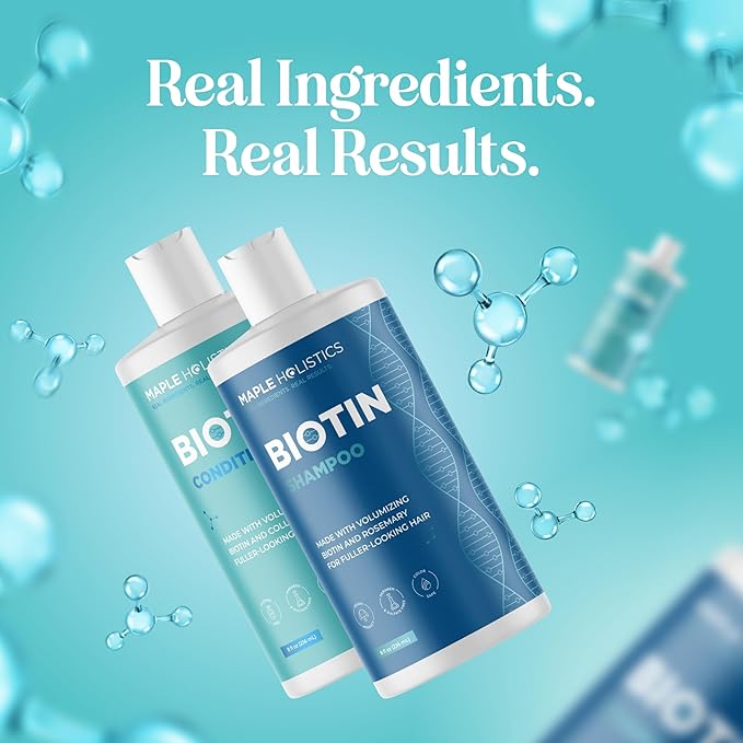 Rosemary Biotin Shampoo and Conditioner Set - Volumizing Shampoo and Conditioner for Thinning Hair for Women & Men with Nourishing B Vitamins - Color Safe Sulfate Paraben & Silicone Free (8 Fl Oz)