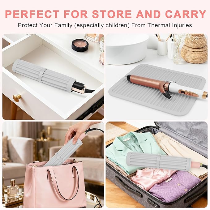 AMIJEAL Oversize Silicone Heat Resistant Mat for Hair Tools, Curling Iron Flat Iron Hair Straightener Holder Mat, Portable Hot Tools Cover Pad for Travel Vanity Salon(14.2" x 11.0")