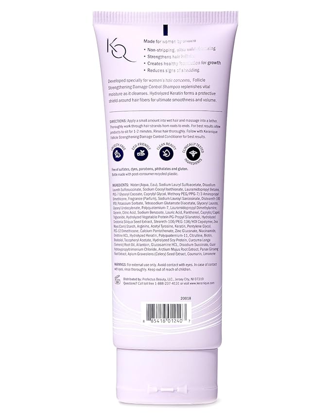 Keranique Shampoo for Dry, Damaged Hair - Keratin-Infused, Sulfate-Free, Anti-Hairfall Control, Deep Repair