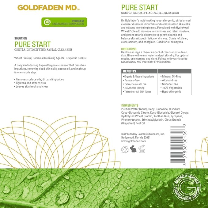 GOLDFADEN MD Pure Start Gentle Detoxifying Natural Facial Cleanser, 1 Fl Oz