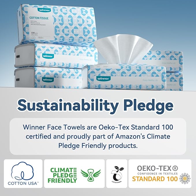 Winner Soft Face Towels, 100% USDA Biobased Facial Towels, 2 Packs per Case, 12 Bags Total