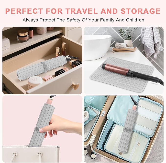 Oversize Silicone Heat Resistant Mat for Curling Irons, Flat Irons, Hair Straighteners and Hot Hair Styling Tools, Portable Hot Tools Cover Pad for Travel Vanity Salon(14.2" x 11.0")