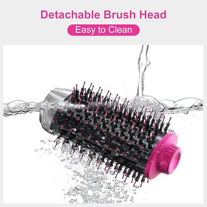 IG INGLAM 4 in 1 Blowout Brush, Negative Ion Detachable Hair Dryer & Styler Volumizer Hot Air Brush with 2 Styling Brush Heads, Silver