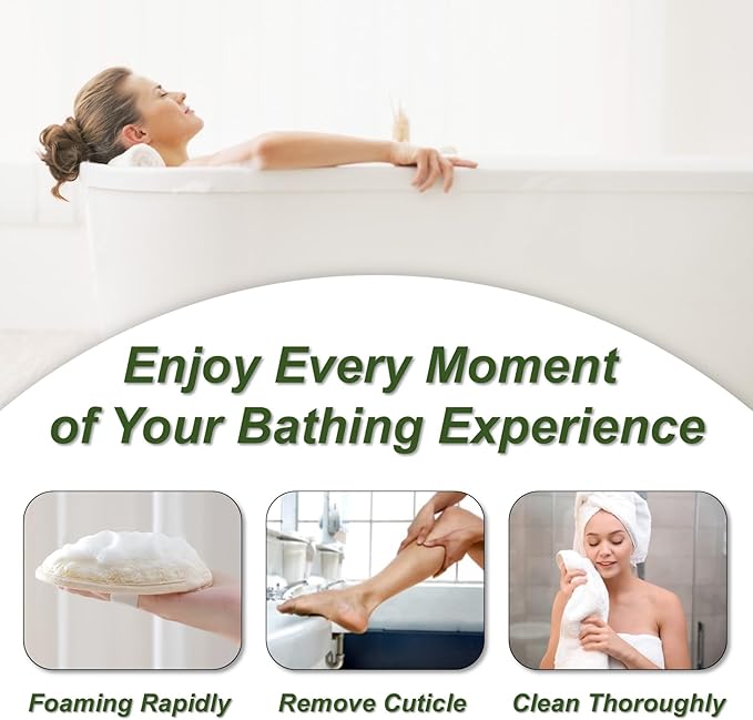 Natural Loofah Sponge, Exfoliating Body Scrubber for Men Women, Loofah with Handle, Exfoliating Back Scrubber for Shower Set, Deeply Clean & Invigorate Your Skin (3 pcs in Box)