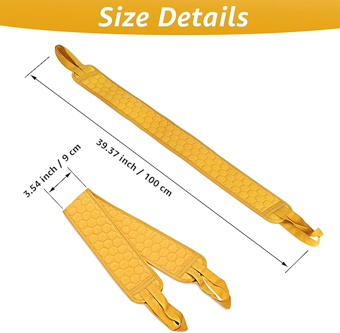39.37 Inch Exfoliating Back Scrubber with Handles, Extended Exfoliating Back Scrubber for Shower, Soft Double-Sided Body Exfoliator for Deep Cleaning Your Skin for Men & Women, Yellow