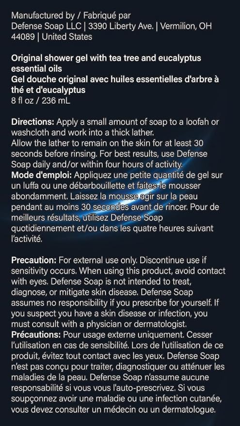 Defense Soap Tea Tree Body Wash | All Natural Organic Shower Soap for Athletes | Odor Control & Skin Fungal Protection for Sports, Post Workout & Recovery - 8 oz (Pack of 2)