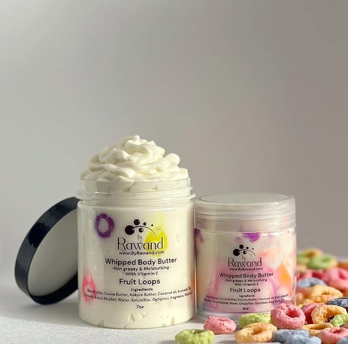 Handmade Fruit Loops body buttercream with Shea, Cocoa & Kokum butter based with natural oils & Hyaluronic Acid - non greasy, moisturizing (Fruit Loops)