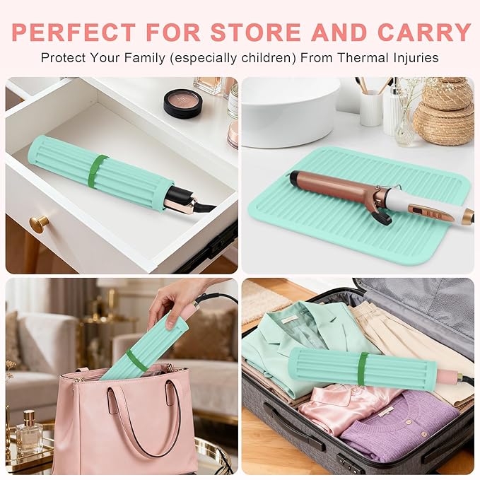 AMIJEAL Oversize Silicone Heat Resistant Mat for Hair Tools, Curling Iron Flat Iron Hair Straightener Holder Mat, Portable Hot Tools Cover Pad for Travel Vanity Salon(14.2" x 11.0")