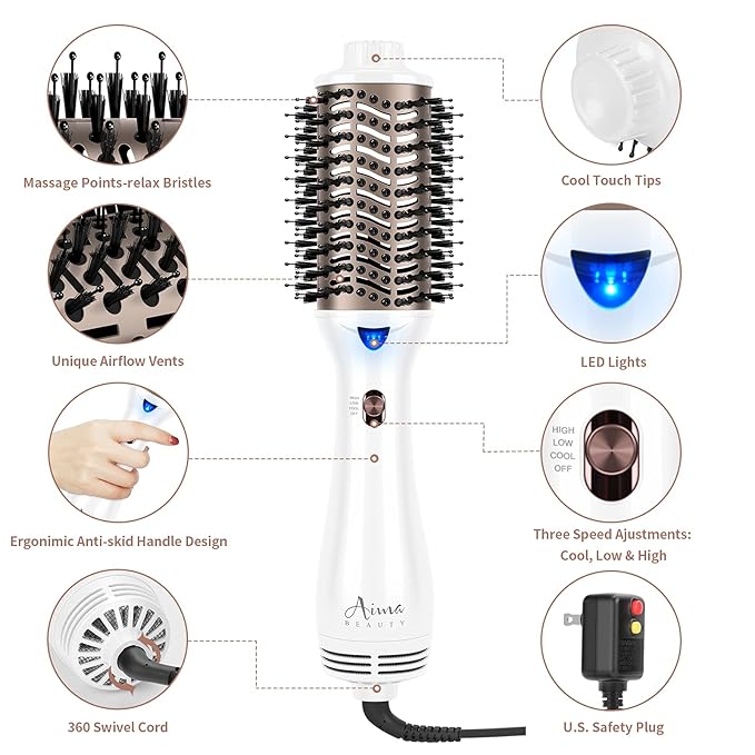 One Step Dryer & Volumizing Hot Air Brush, Blow Dryer, Ceramic Straightener, Curler & Hot Comb 4 in 1 Salon Ionic Hair Styling Tools, White
