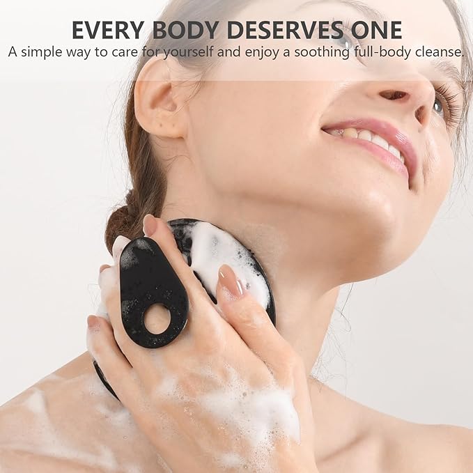 Silicone Body Scrubber with Scrub Net Set, BEAUTAIL 2 Pack for Rich Lather, Deep Cleansing, and Exfoliation – Durable, Easy to Clean, Gentle or Firmer Options – 1 Shower Brush Black, 1 Scrub Net Gray