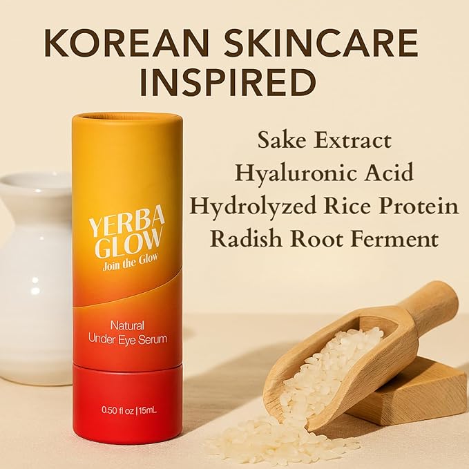 Caffeine Eye Cream – Yerba Glow Natural Under Eye Serum for Dark Circles, Puffiness & Fine Lines – Clean Hydrating Formula with Yerba Mate, Sake & Hyaluronic Acid