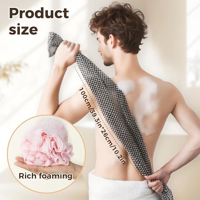 Exfoliating Shower Towel, 2026 New Scrub Wash Back Bath Cloth for Body & Face, Reusable Exfoliating Back Scrubber for Women Men, Quick-Drying Durable Bath Cloth for Smooth Skin (2PCS-C)