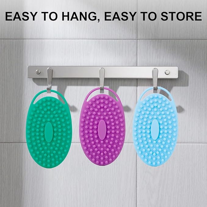 Soft Silicone Body Scrubber, 3 PCS Exfoliating Silicone Loofah, Body Scrubber Shower Brush Exfoliating and Massage 2 in 1, Bath Shower Brush for Cleaning Sensitive Skin Kids Women Men, Lather Well