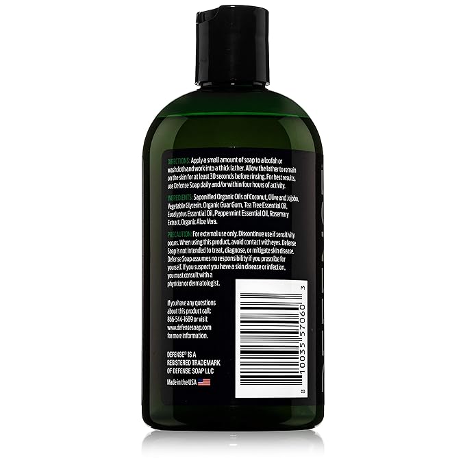 Defense Soap Peppermint Tea Tree Body Wash | All Natural Organic Shower Soap for Athletes | Odor Control & Skin Fungal Protection for Sports, Post Workout & Recovery - 12 oz