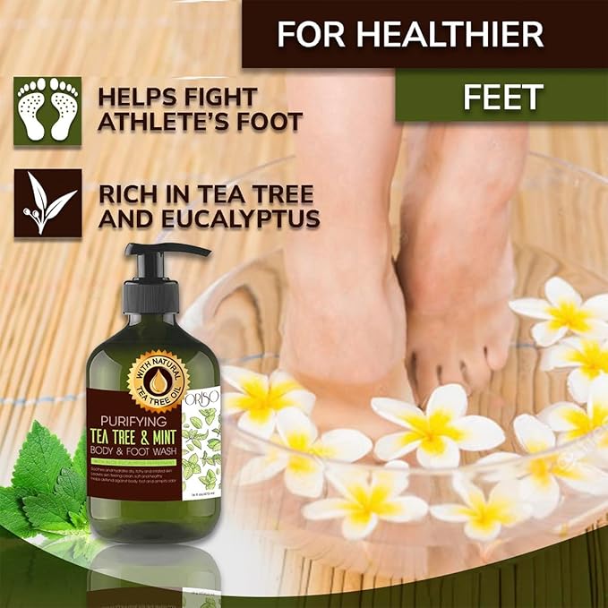 Tea Tree Body Wash with Mint for Women and Men - Helps Acne - Athletes Foot - Jock Itchy - Ringworm - Eczema - Body Odor - Itchy Skin - Moisturizing and Hydrating Sensitive Skin - 16oz