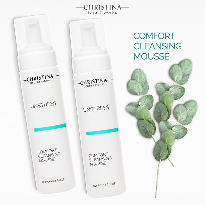 -CHRISTINA- Unstress Comfort Cleansing Mousse | Cleanser for Face with Gentle Formula with Green Tea Extract & Vitamin B5 | Suitable for All Skin Types, 24-Hour Care 200ml