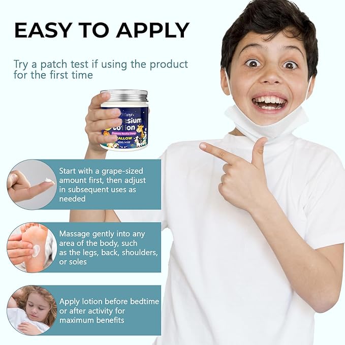 Magnesium Lotion for Kids – Coconut Scented Topical Magnesium Chloride Body Lotion for Improve Sleep & Leg Muscle Relief & Relax Mood, Juniors Bedtime Coconut Sleep Lotion Infused with Tallow